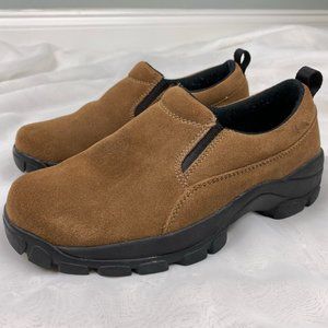 Lands’ End Suede All Weather Moc Slip On Brown Size 6 Lugged Sole Hiking Outdoor